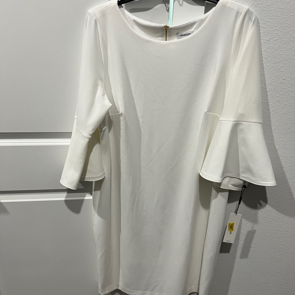 New! Calvin Klein White Knee Length Dress - Gold Zipper - 20W